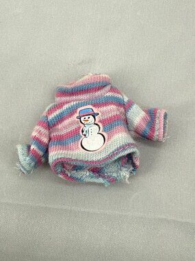 VTG 2000 Barbie Fashion Avenue Kelly Doll Snowman Striped Knit Sweater Pastel